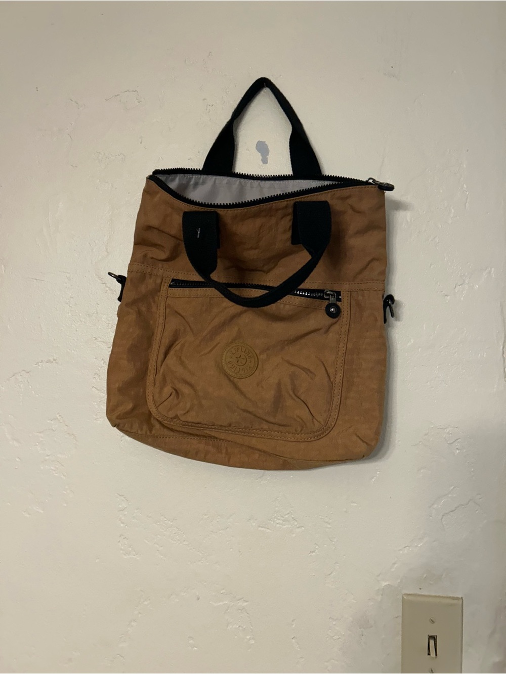 Kipling mustard color Tote with Black Handles